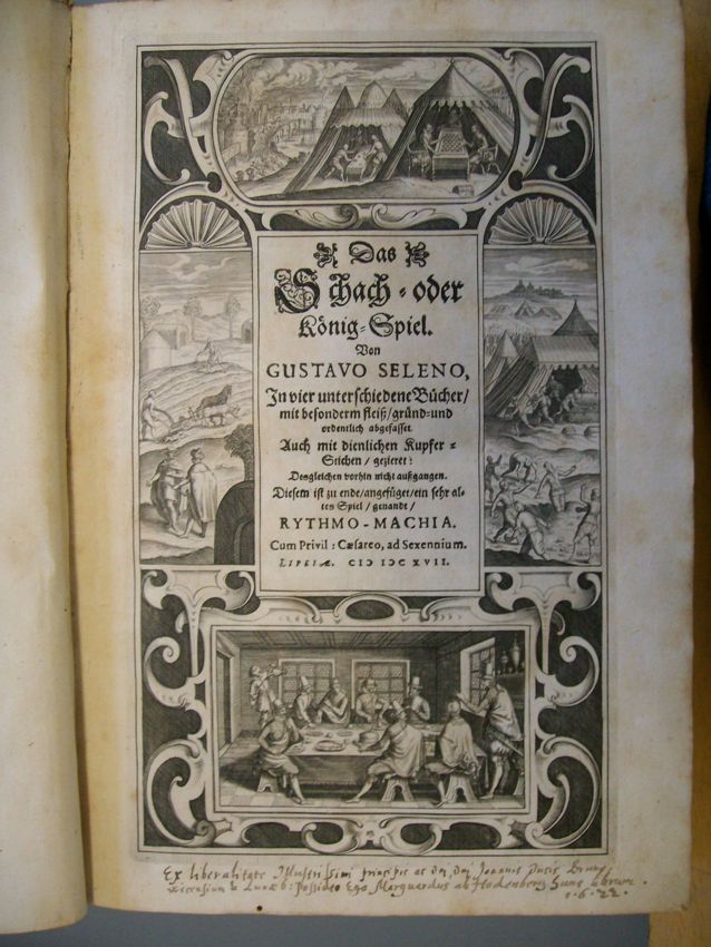 Titelseite des Buches „Das Schach – oder König – Spiel“ von Gustavus Selenus