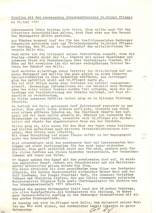 L&ouml;beritzer Vereinschronik berichtet &uuml;ber den Besuch von Dr. Helmut Pfleger und Artur Hennings