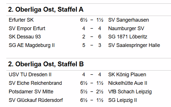 Ergebnisse 2. Oberliga Ost A/B Runde 1